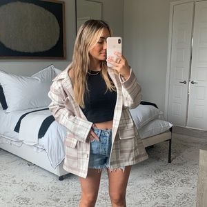 Boohoo beige plaid blazer jacket